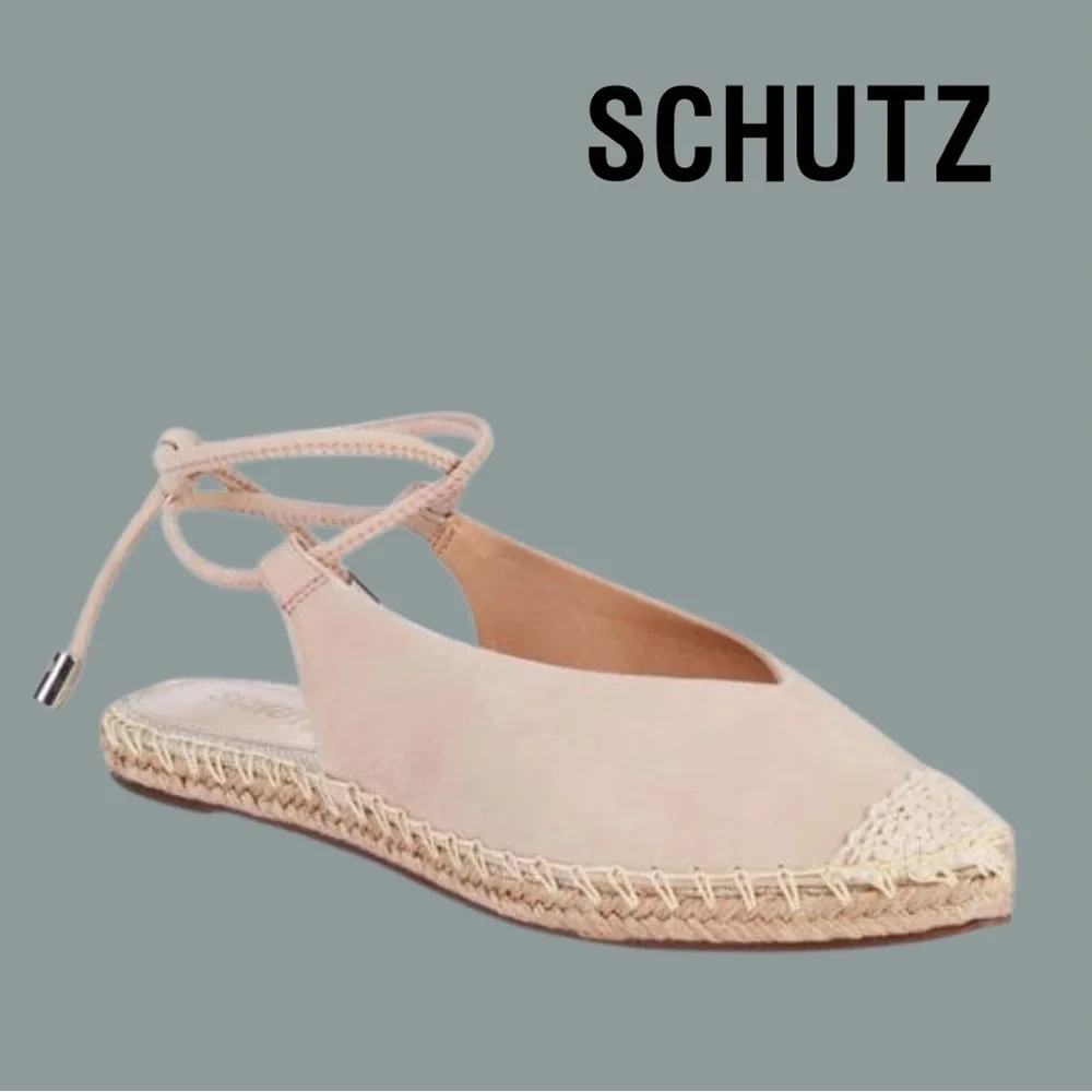 Schutz Liba Ankle-Tie Leather Espadrille Flats